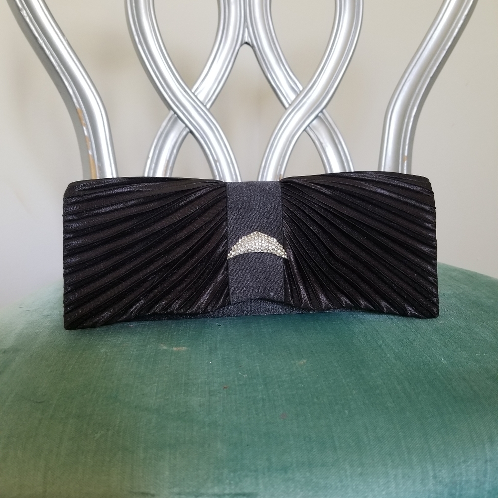 NWOT Black Clutch with Jeweled Details